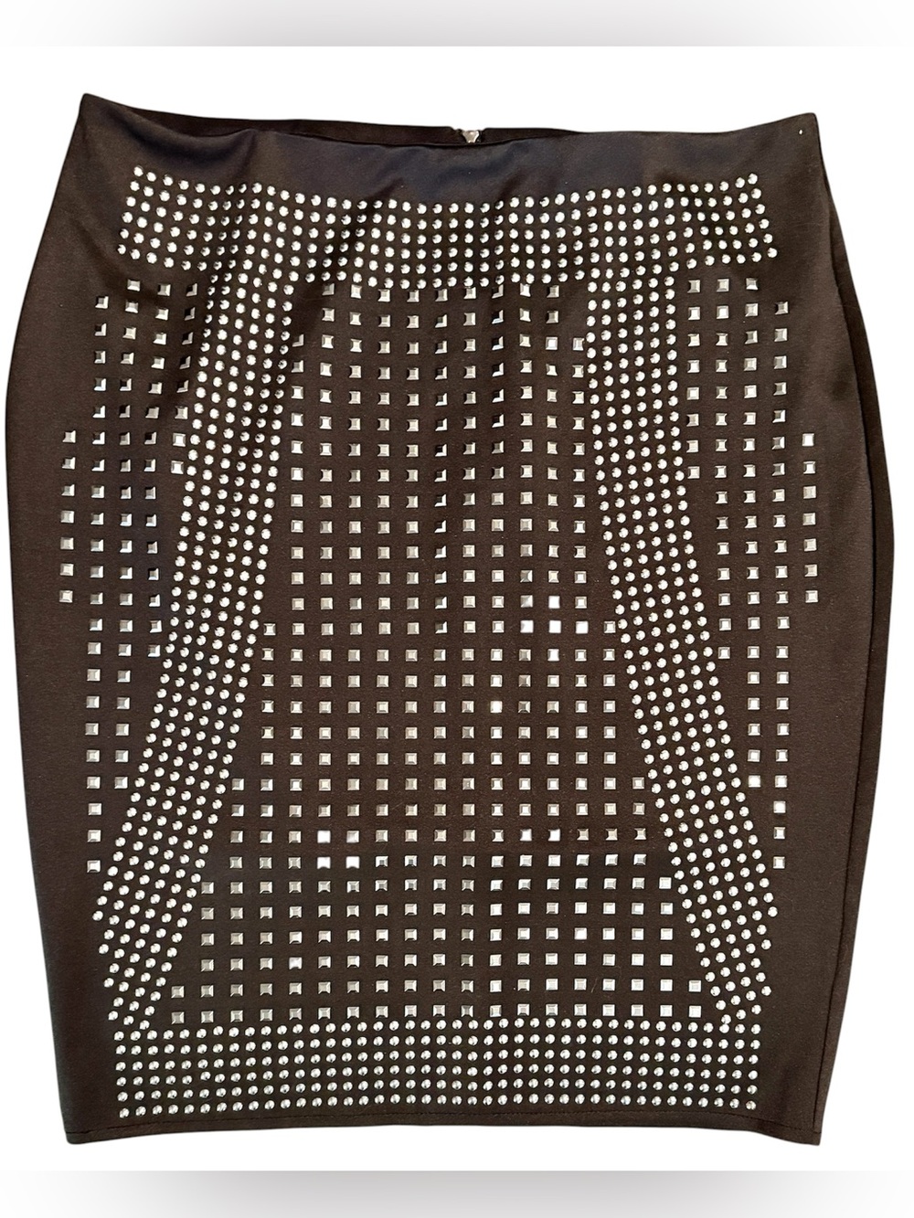 Carmin women’s studded biker punk fitted black pencil skirt 2X